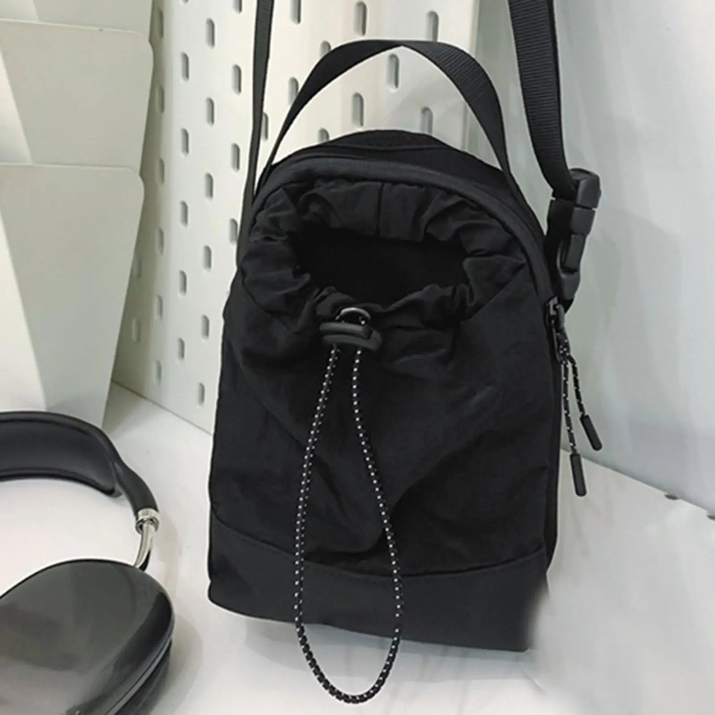 Mini Drawstring Messenger Bag. Lightweight Bucket Shoulder Bag for Travel, Shopping & Everyday Use