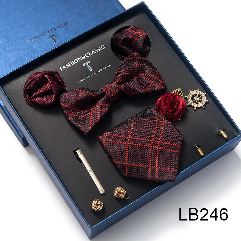Men’s Novelty Silk Tie Gift Set. Necktie, Pocket Square & Accessories