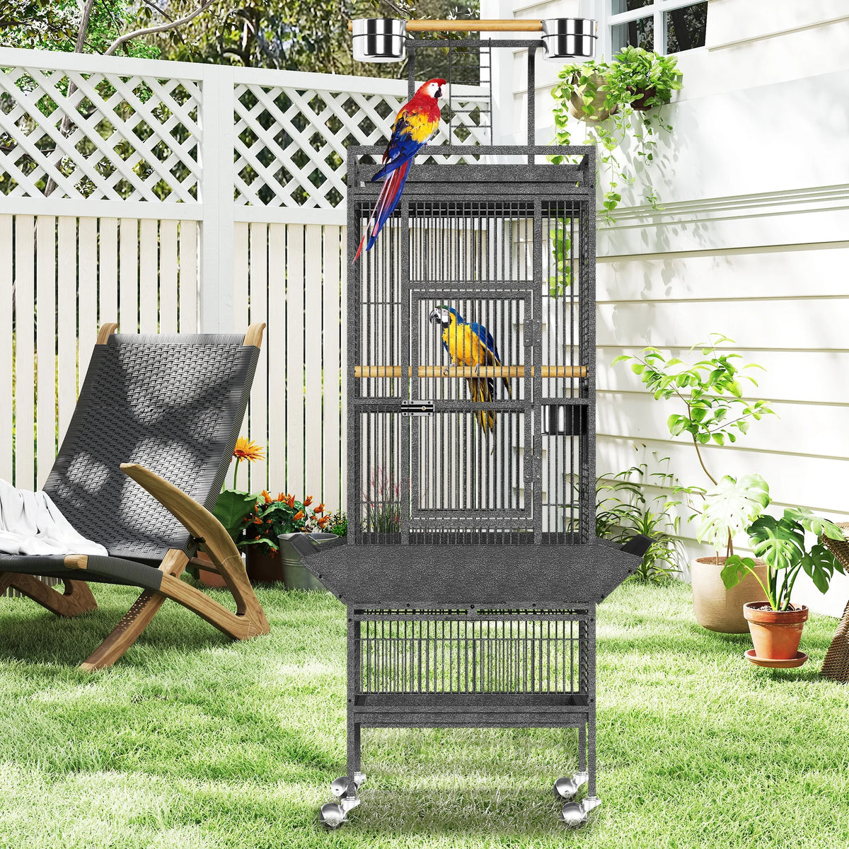 61-Inch Wrought Iron Bird Cage with Play Top & Rolling Stand