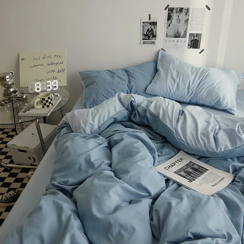 Soft Solid Color Duvet Cover Set. Modern Cozy Bedding