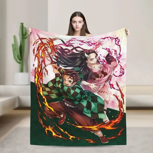 De mon Anime Slayer Flannel Blanket For Couch Sofa Bed,Japanese Cartoon Lightweight Blanket For Living Room,Naps,Dorm,All-Season