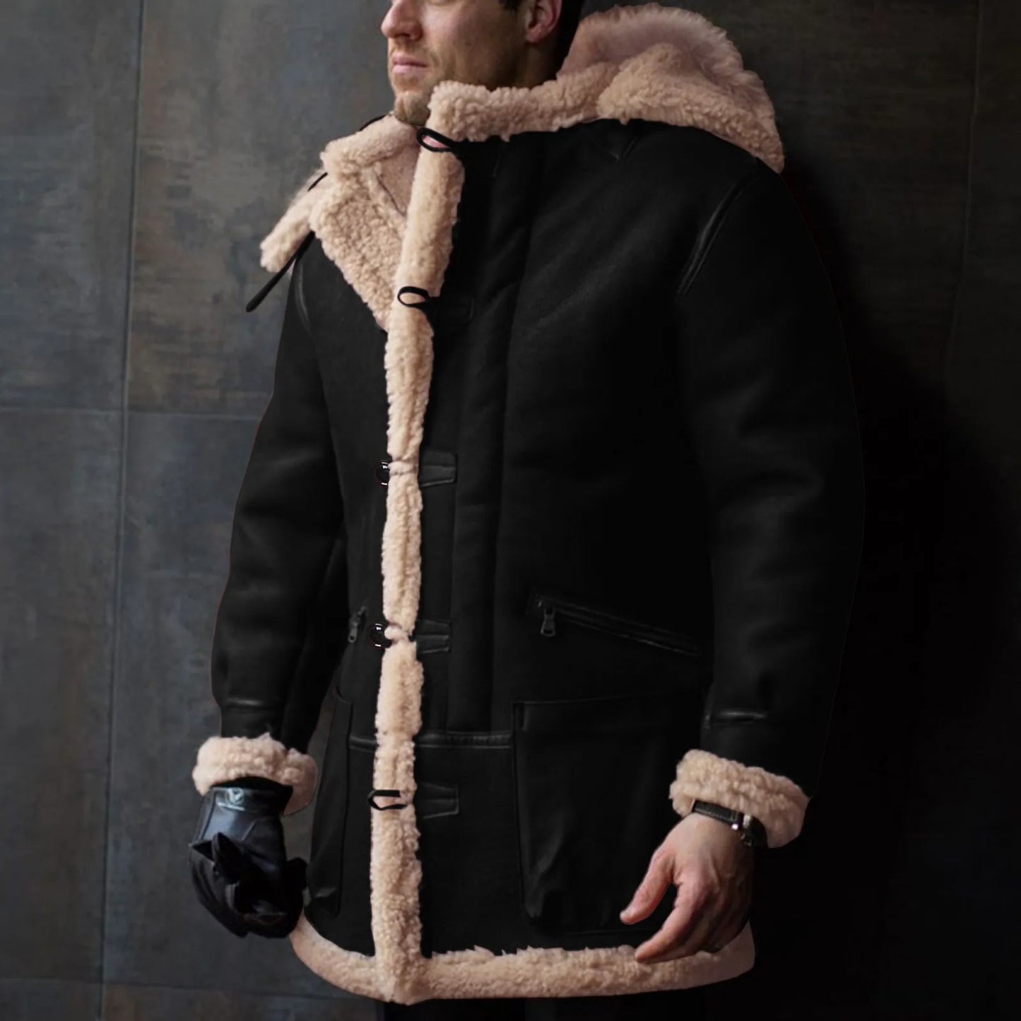 Men’s Hooded Winter Fleece Parka Jacket Thick Sherpa Lined Button Coat