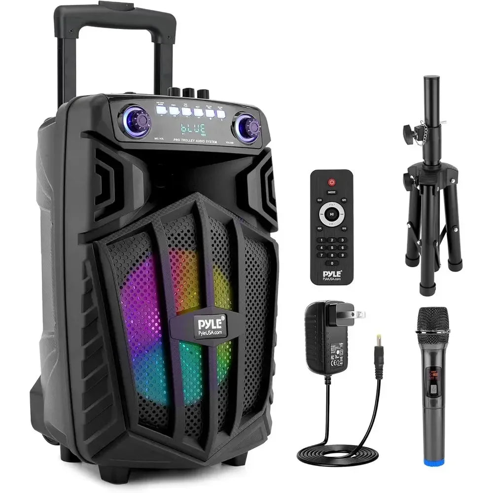 680W Portable Bluetooth PA Speaker with 10 Inch Woofer, Rechargeable Battery, Wireless Microphone & RGB Party Lights