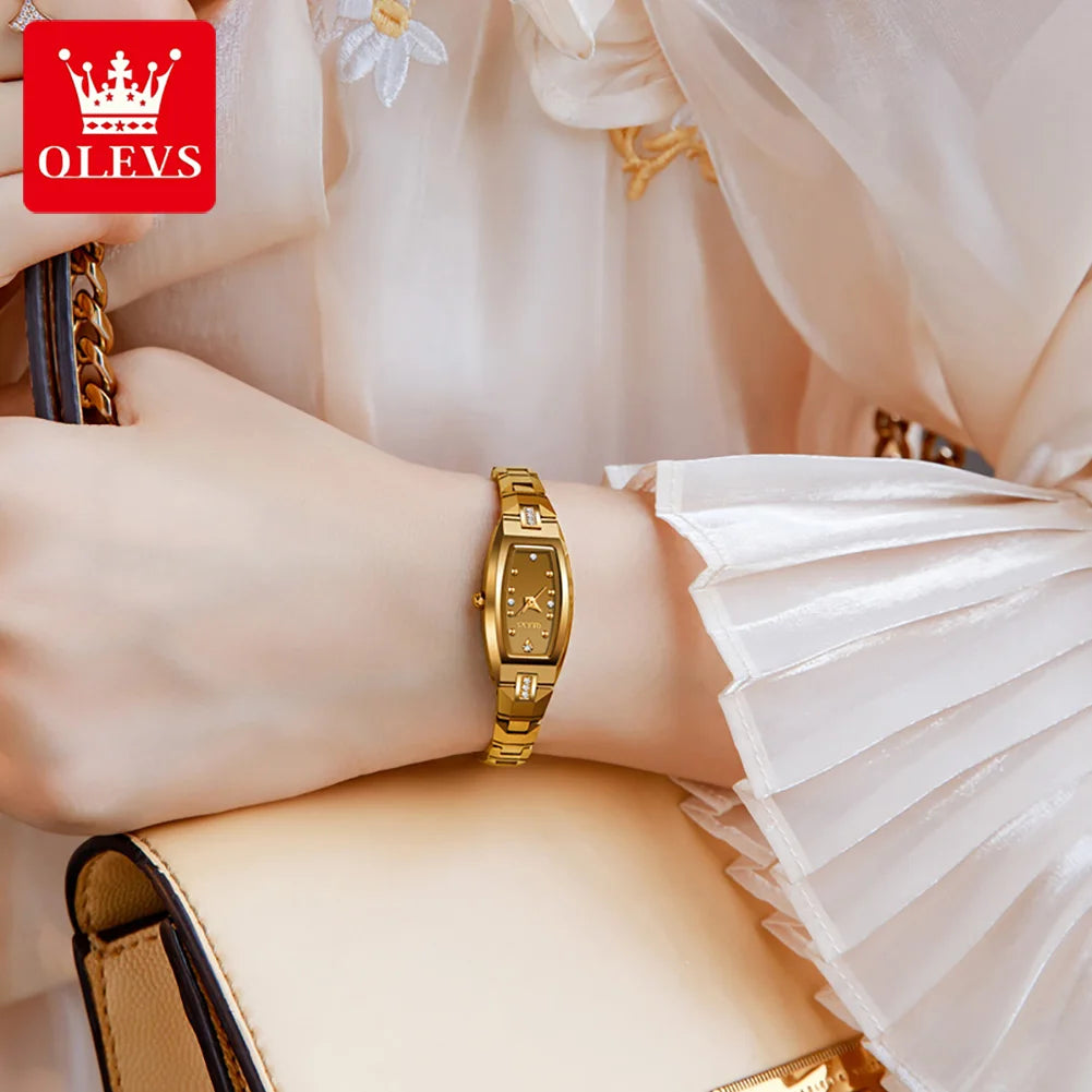Women’s Elegant Gold-Tone Bracelet Watch – Slim Rectangular Dial
