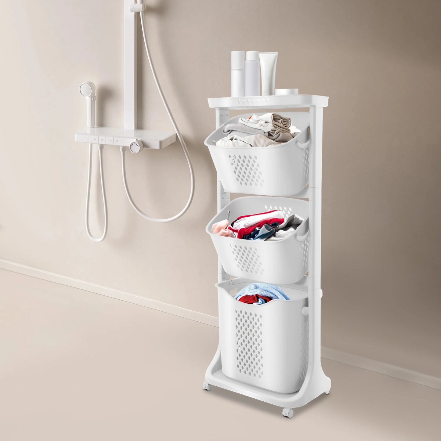 4-Tier Rolling Laundry Hamper and Bathroom Storage Organizer with Wheels