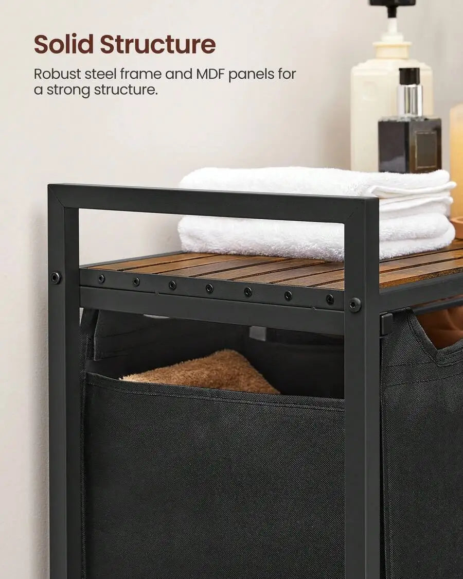 3-Section Laundry Sorter Hamper with Removable Bags & Pull Handles