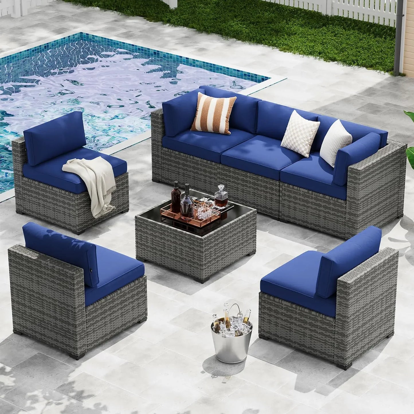Lazy Sunsets 7 Piece Outdoor Wicker Patio Furniture Set with Cushioned Sectional Seating
