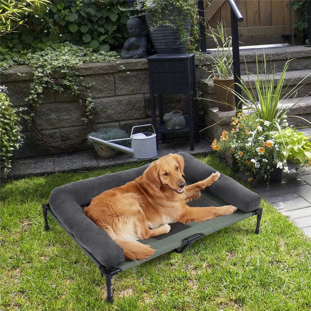 XXL XL Large Cooling Elevated Dog Bed  Indoor Outdoor Raised Sofa Bed with Plush Mat Winter Summer