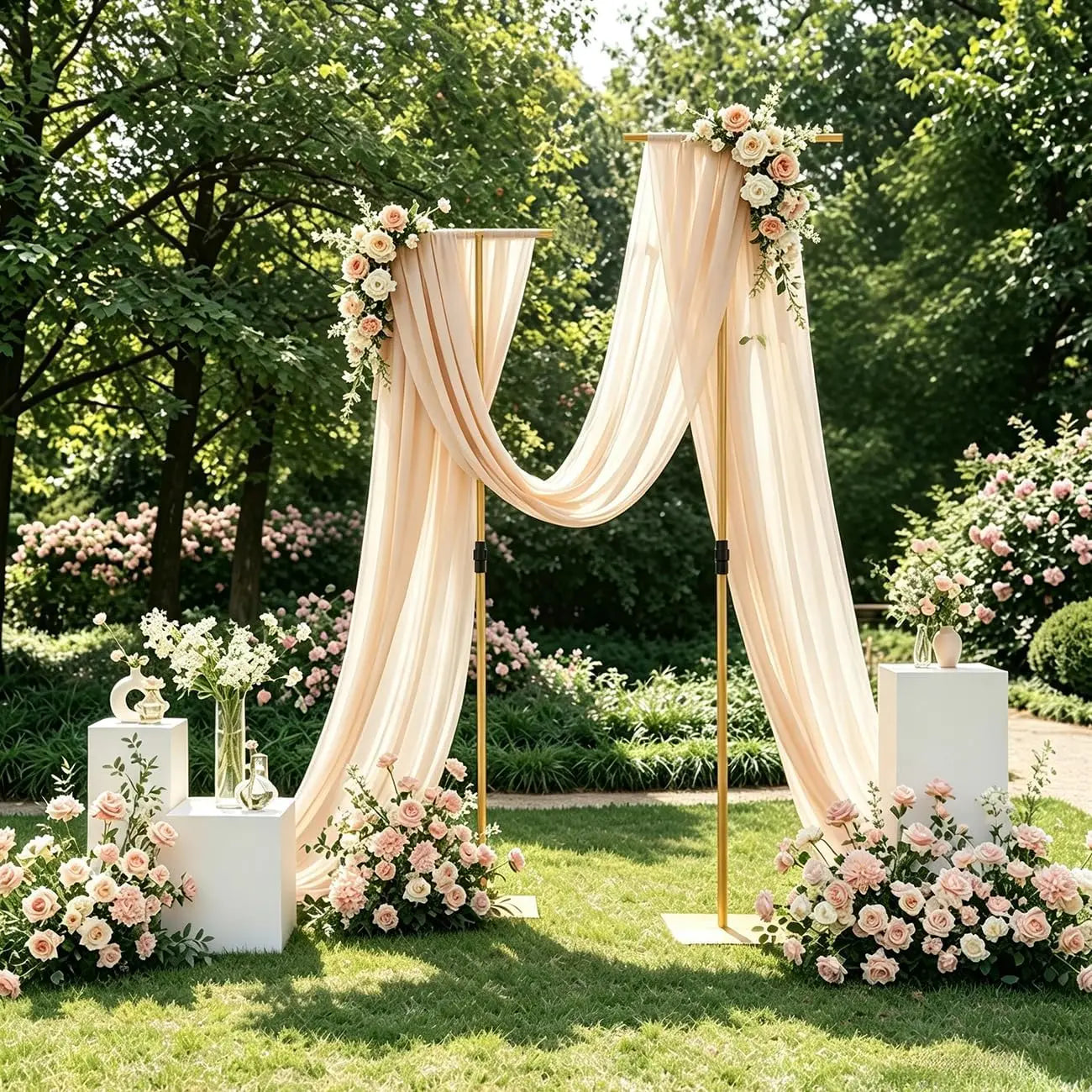 2-Piece Heavy-Duty T-Shape Backdrop Stand Set.  Adjustable Metal Wedding Arch & Party Backdrop Display Frame for Birthdays, Baby Showers & Events