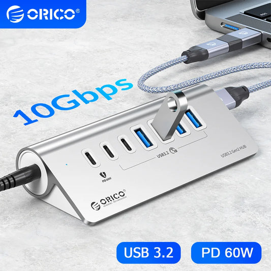 ORICO 10Gbps USB 3.2 Type-C Docking Station Hub with PD 60W Fast Charging & Multi-Port USB Splitter