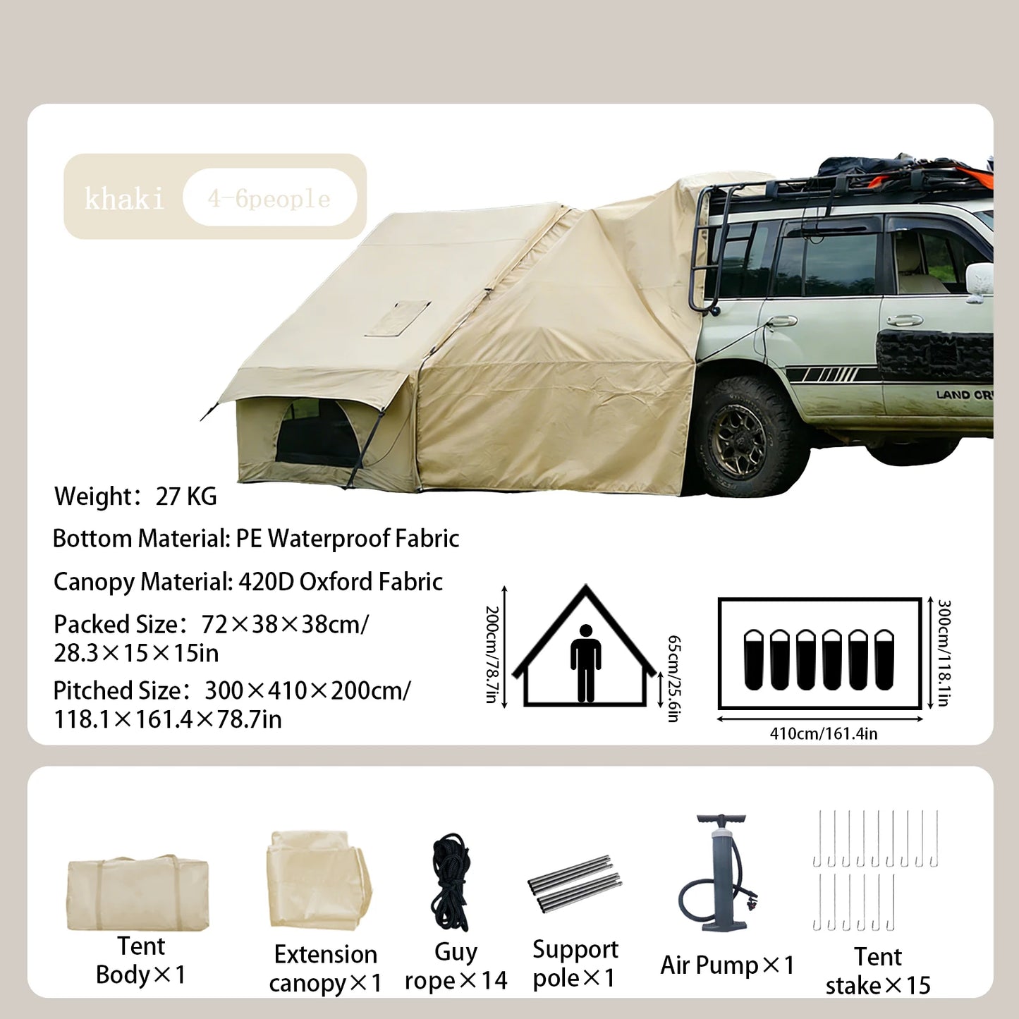 Large Inflatable Camping Tent with Skylight & Breathable Mesh Windows