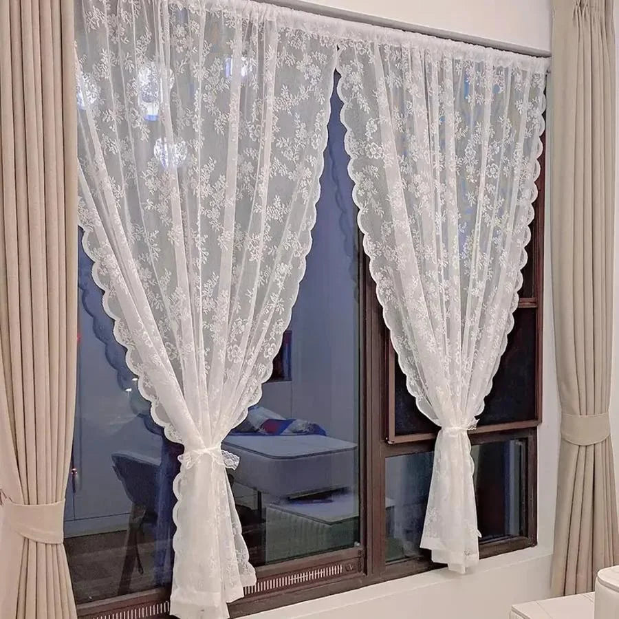 2-Piece Elegant Sheer Curtains | Wave Lace Trim Window Panels