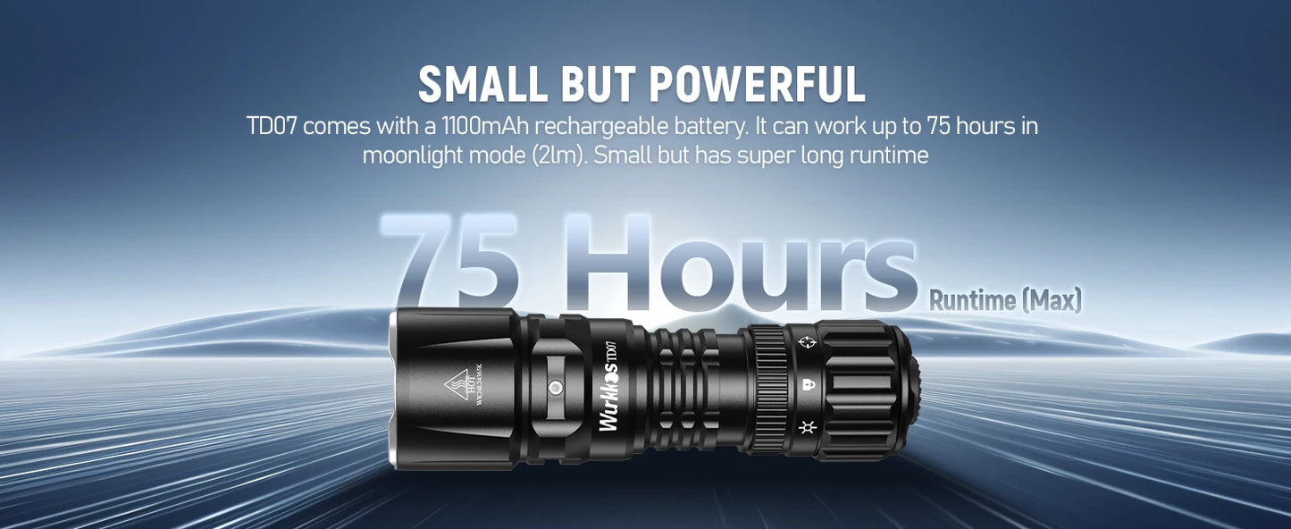 Wurkkos TD07 Tactical Flashlight .1300 Lumens, 479M Long Range, IP68 Waterproof  Description: