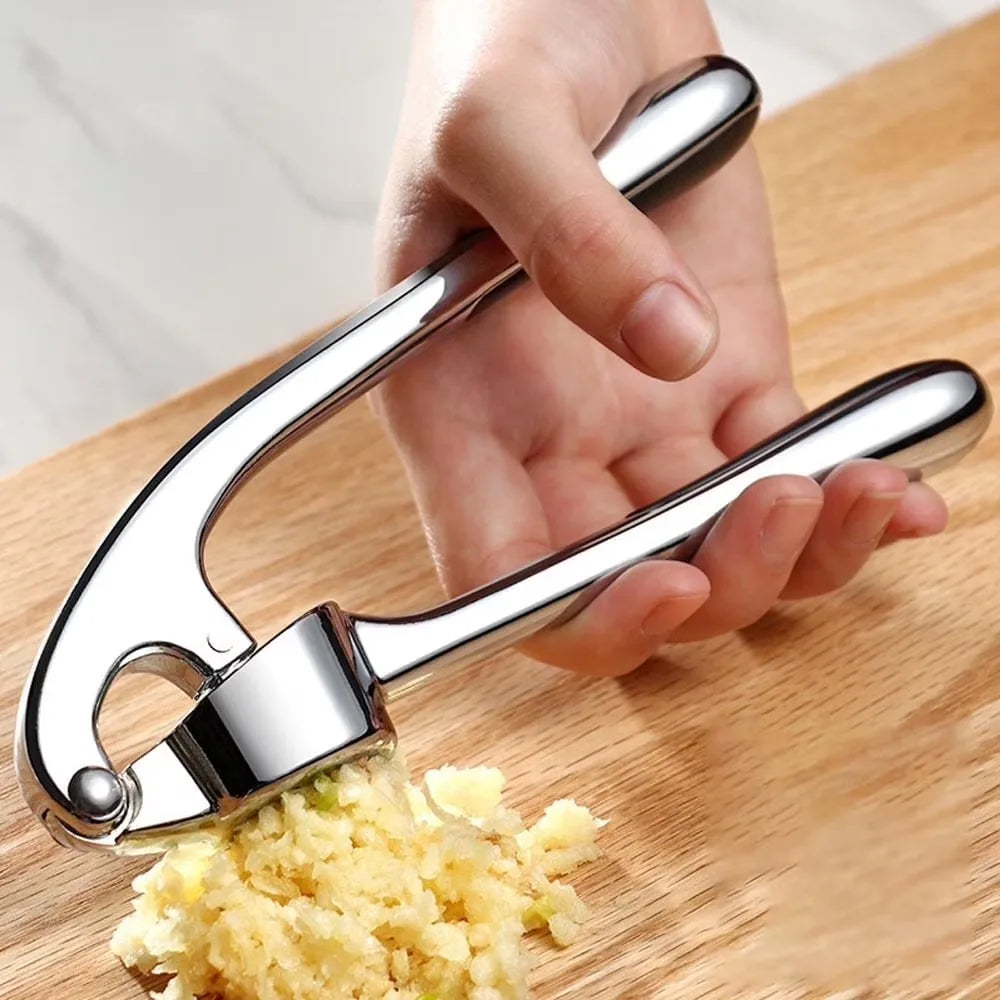 3-in-1 Stainless Steel Garlic Press & Bottle Opener. Heavy Duty Kitchen Crusher Tool