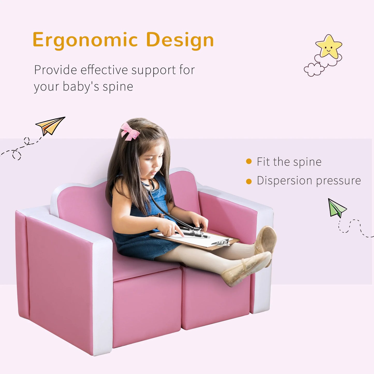 Kids Leather Sofa Armchair Multi-functional Table Chair Set Storage Pink