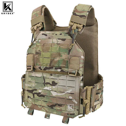 KRYDEX Tactical Vest Laser Cut MOLLE LAVC Plate Carrier Vest with Front Back Flap 500D Quick Release Combat Paintball Men Vest