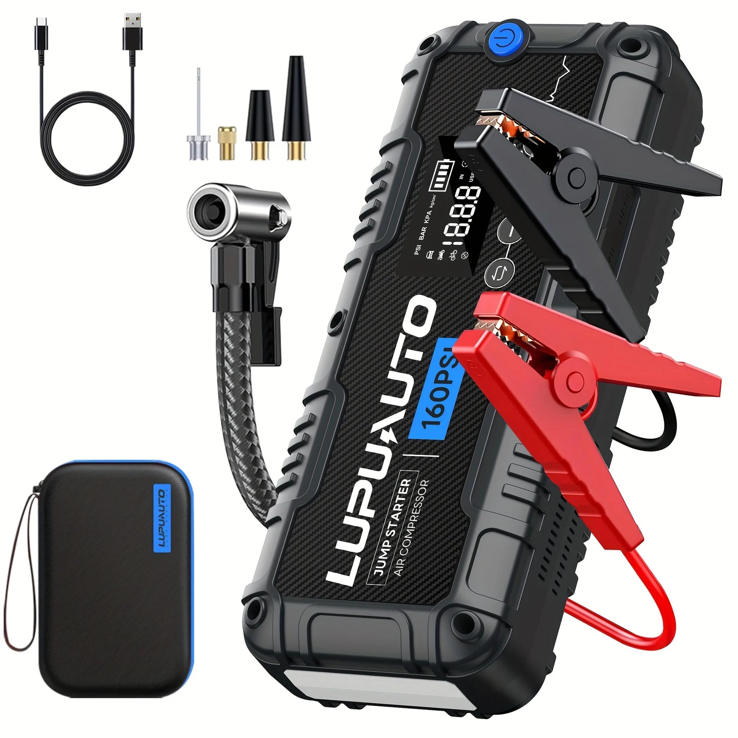 7000A Portable Car Jump Starter with Air Compressor | Battery Booster Pack | Digital Tire Inflator | Power Bank & LED Emergency Light