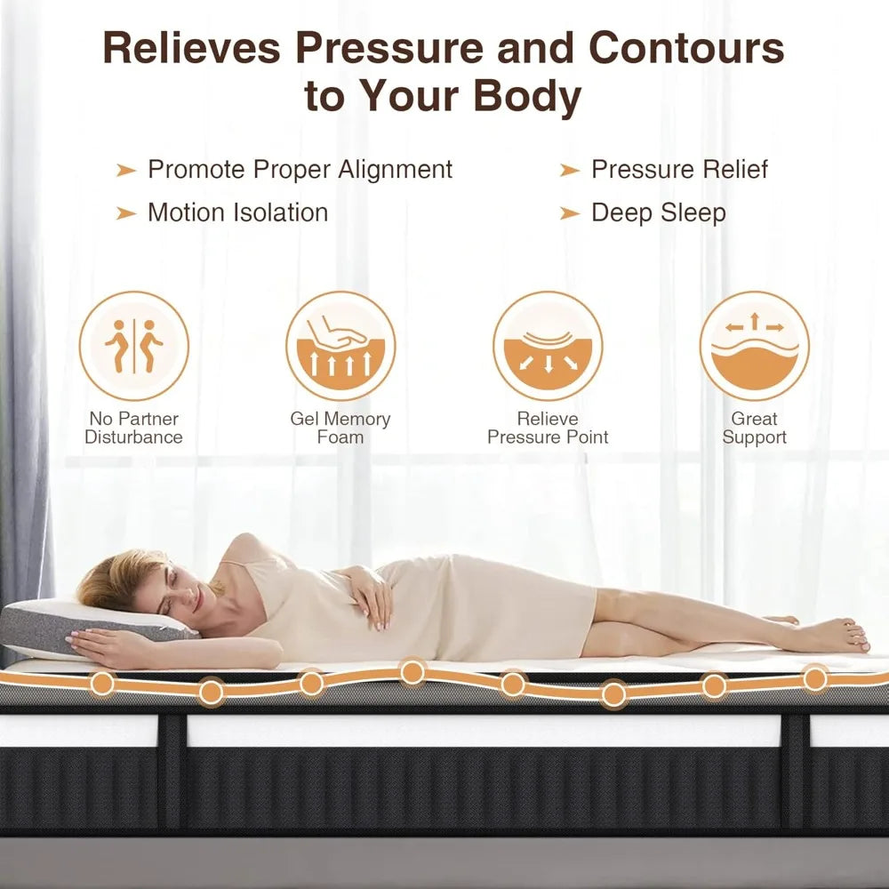 14in King Size Mattress, Cooling Memory Foam Mattress in a Box, Medium-Firm for Pressure Relief & Comfort Sleep, Fiberglass Free