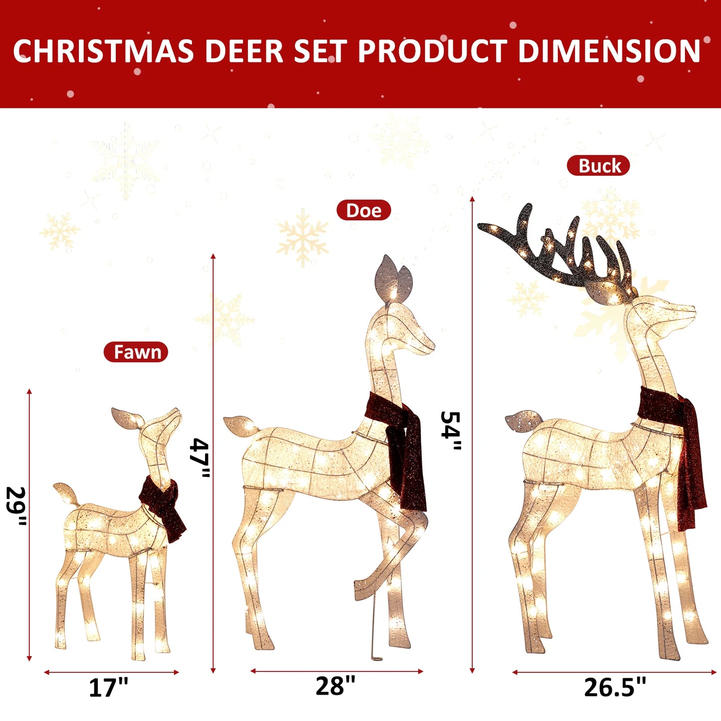 3 Piece Large Lighted Christmas Deer Family Yard Decor
