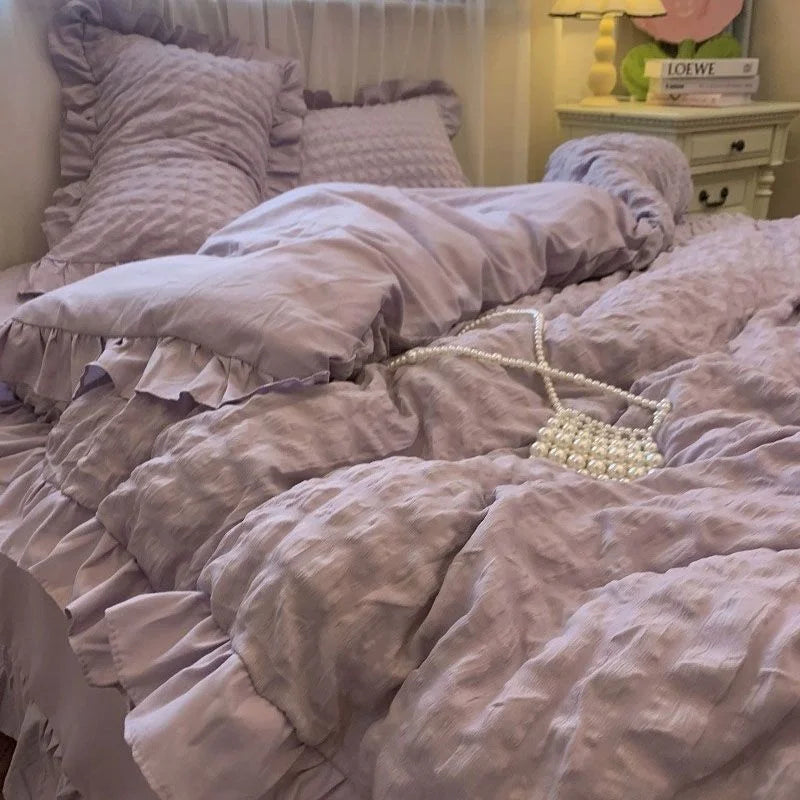 Romantic Ruffled Solid Color Bedding Set