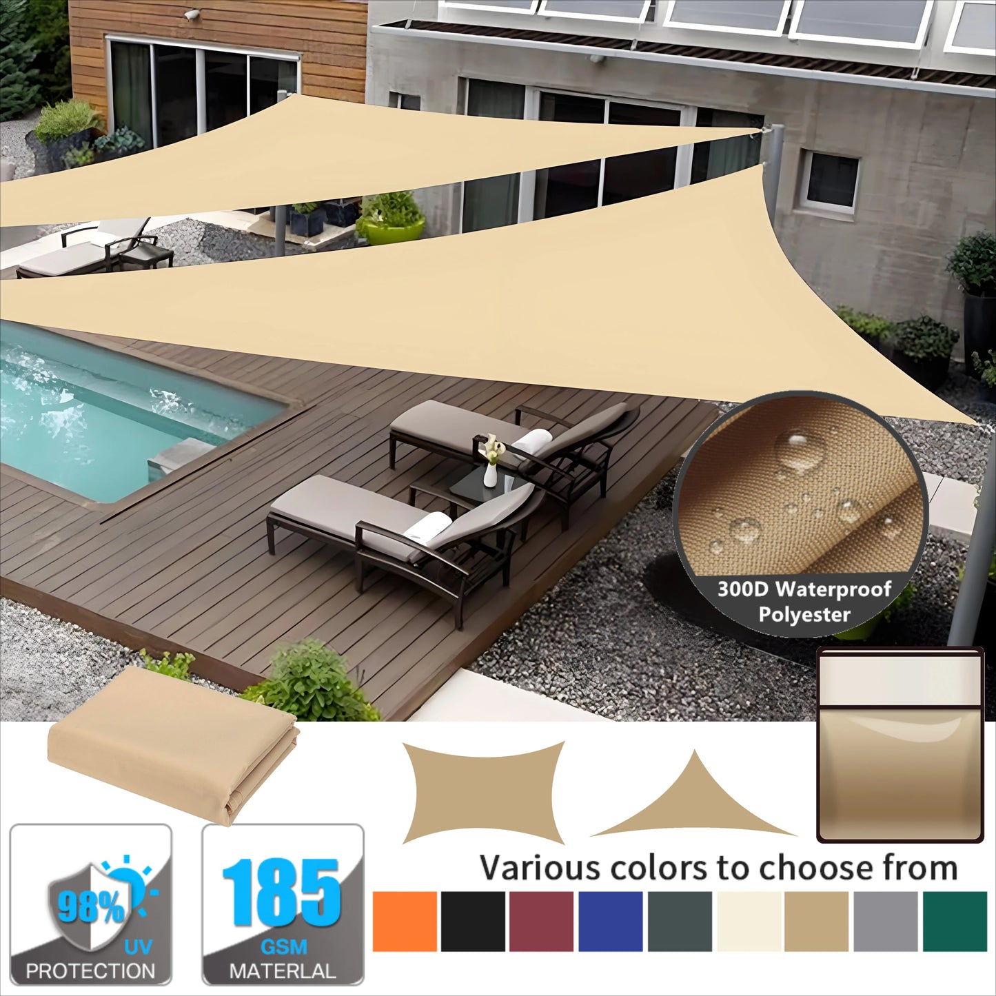 Triangle Sun Shade Sail Canopy .UV Protection Outdoor Patio Shade Cover