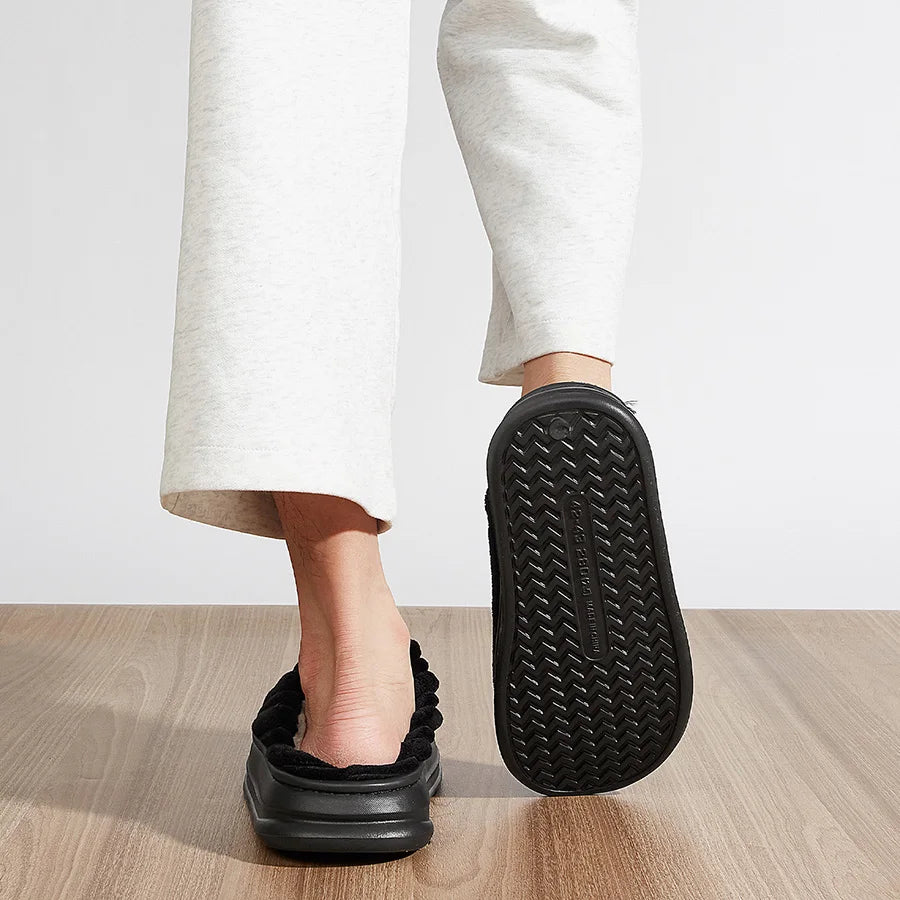 House Slippers For Men Furry Cozy Memory Foam Round Toe Couple Shoes Warm Winter Soft Plush Slippers