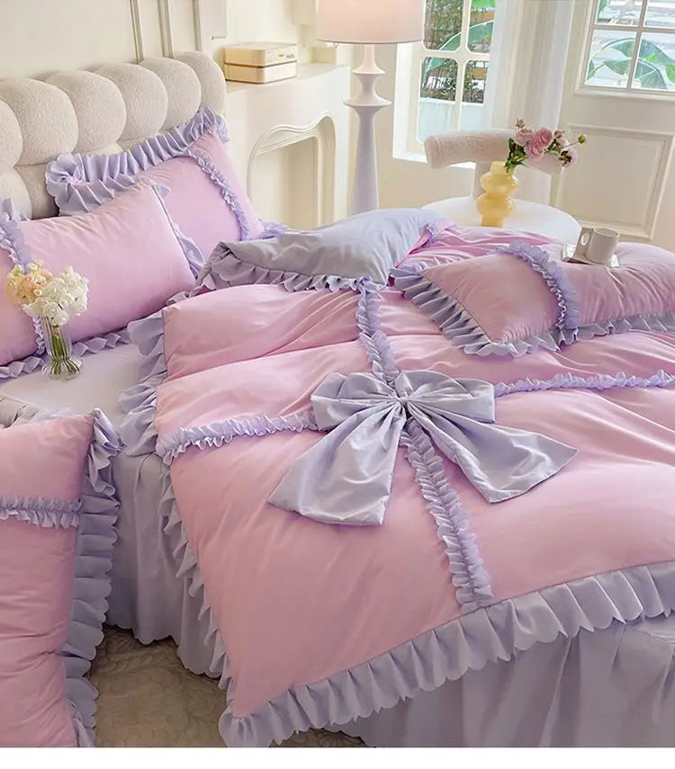 Elegant Ruffled Bow Comforter Bedding Set