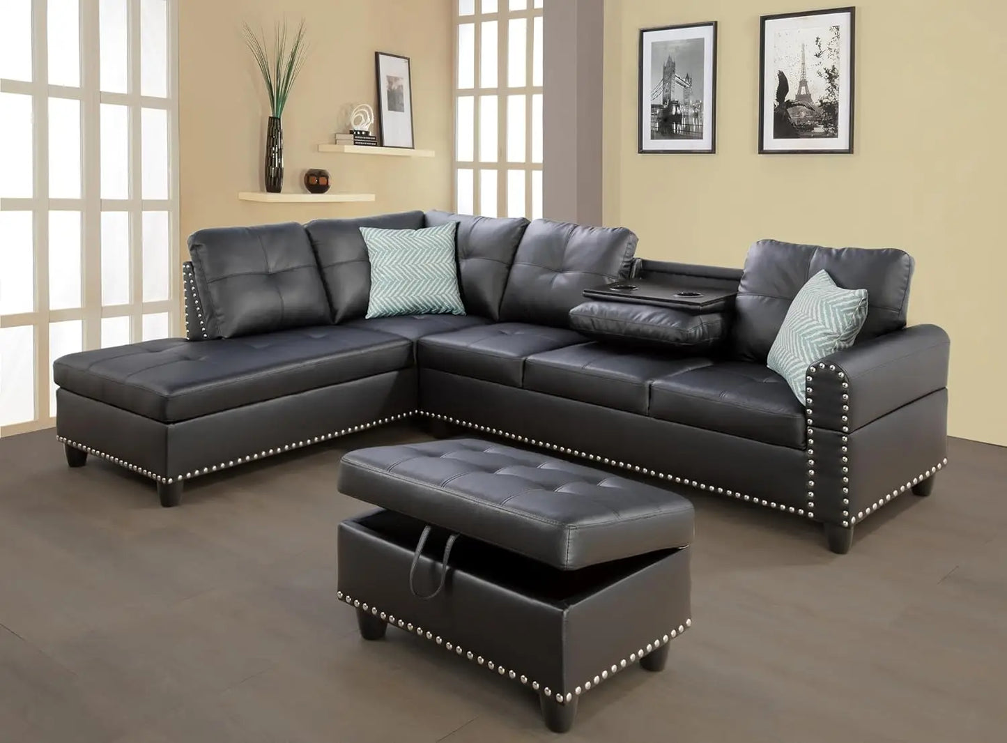 Sectional Sofa Couch Modern 4 Seater Chaise Lounge Ottoman