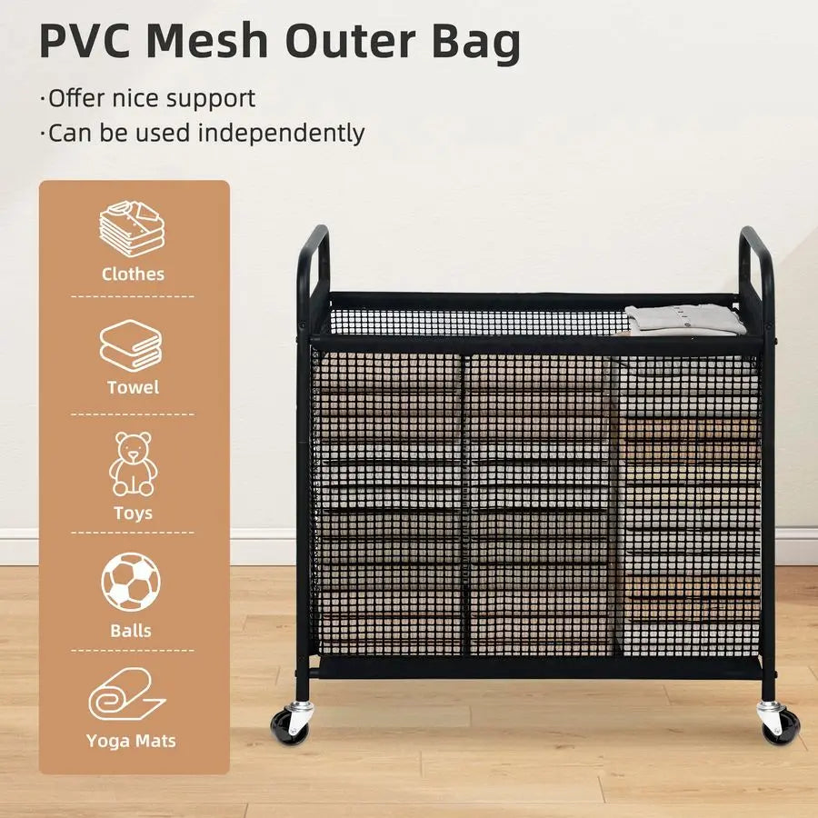 3 Section Rolling Laundry Hamper with Wheels .Large Capacity Laundry Sorter Cart for Home Organization