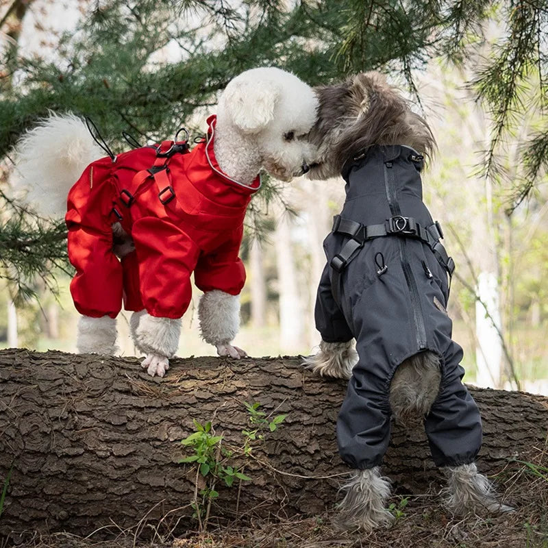 Waterproof Dog Raincoat with Harness . Reflective All-Weather Pet Jumpsuit