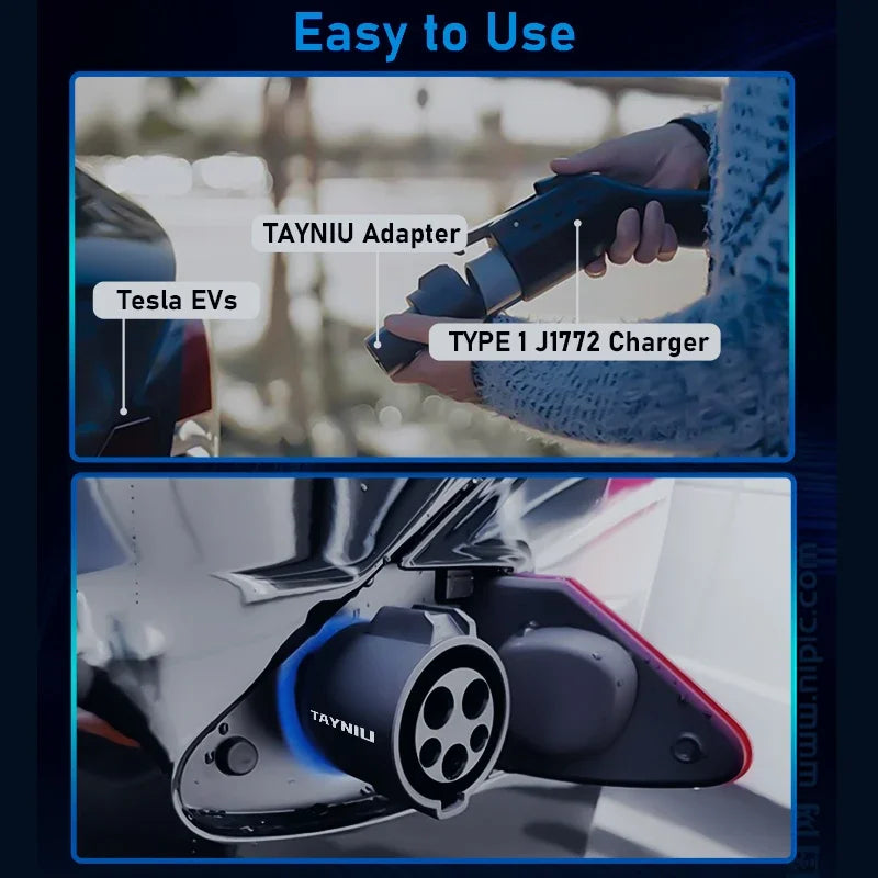 TAYNIU J1772 to Tesla Charger Adapter Max 80A 280V Connecting Seamlessly to SAE J1772 Charging Stations & Tesla Model 3/Y/X/S