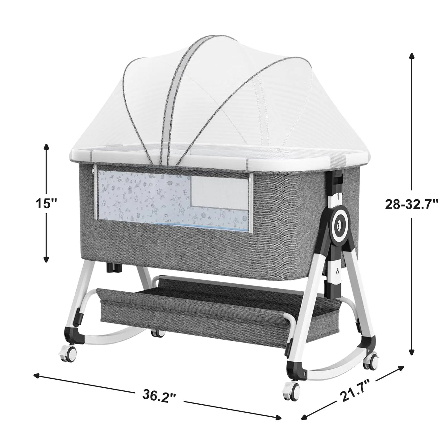 3-in-1 Portable Baby Bassinet & Bedside Sleeper with Storage Basket, Wheels & Adjustable Height