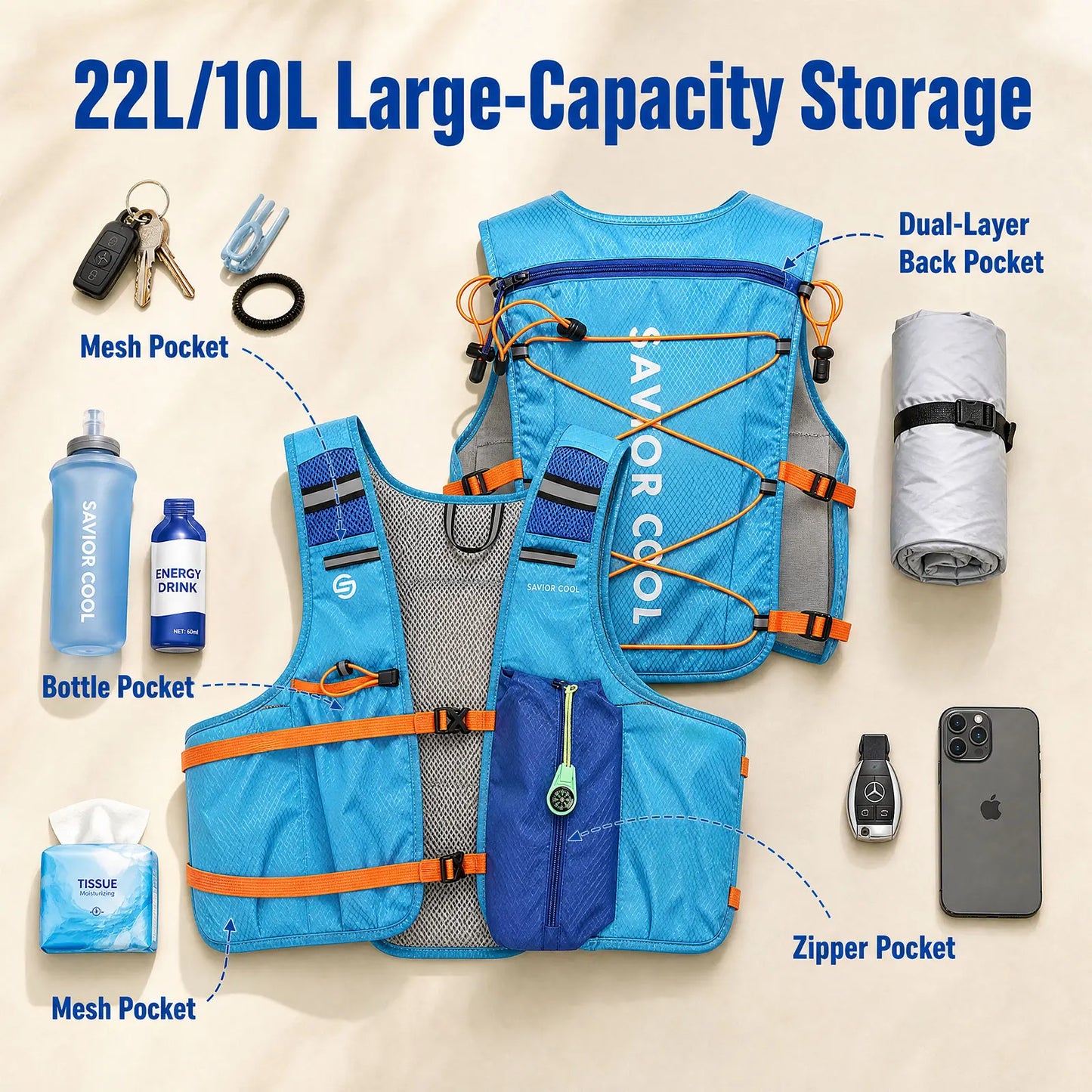 Portable Cooling Vest with Fan System –.Lightweight Summer Cooling Vest for Outdoor Work, Hiking & Camping