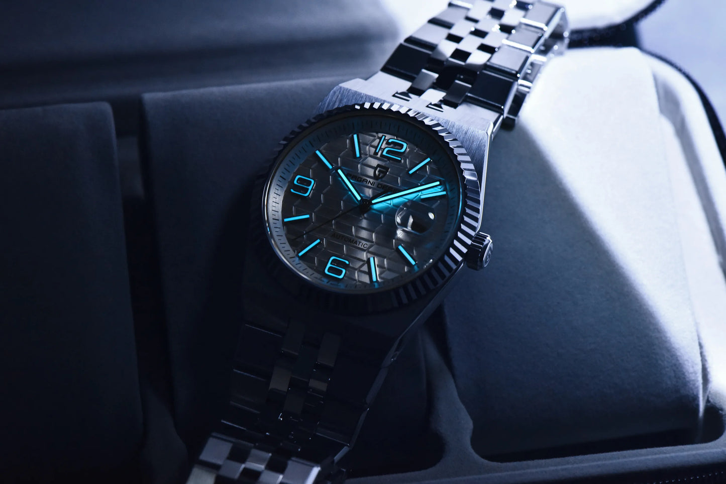 PAGANI DESIGN Men’s Automatic Luxury Watch,  Sapphire Crystal Stainless Steel Waterproof Mechanical Wristwatch with 3D Rhombus Dial