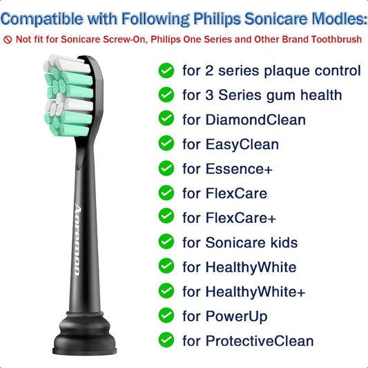 Sonicare Replacement Heads For Philips Snap On Black 8 Pack