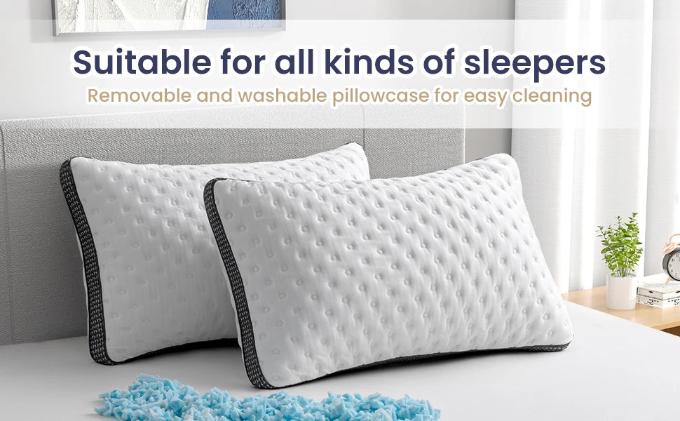 BedStory Cooling Pillows Queen Size Set of 2, Gel Memory Foam Pillows, Medium Firm Pillows for Sleeping, CertiPUR-US Certified