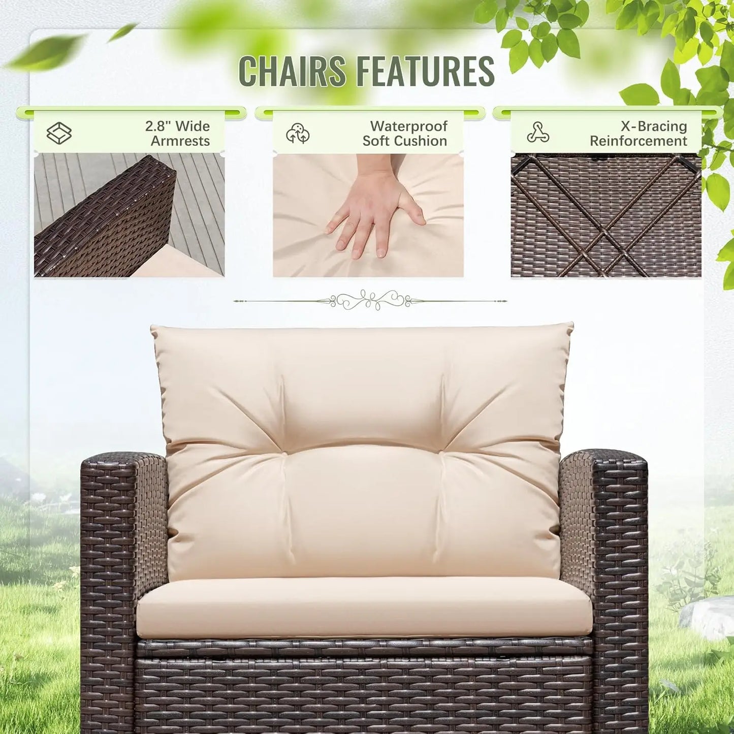 3 Piece Outdoor Rattan Patio Furniture Set