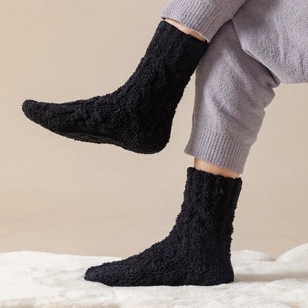 5 Pairs Thick Warm Winter Socks Men Coral Fleece Thermal High Quality Middle Tube Cozy Fluffy Sleeping Socks