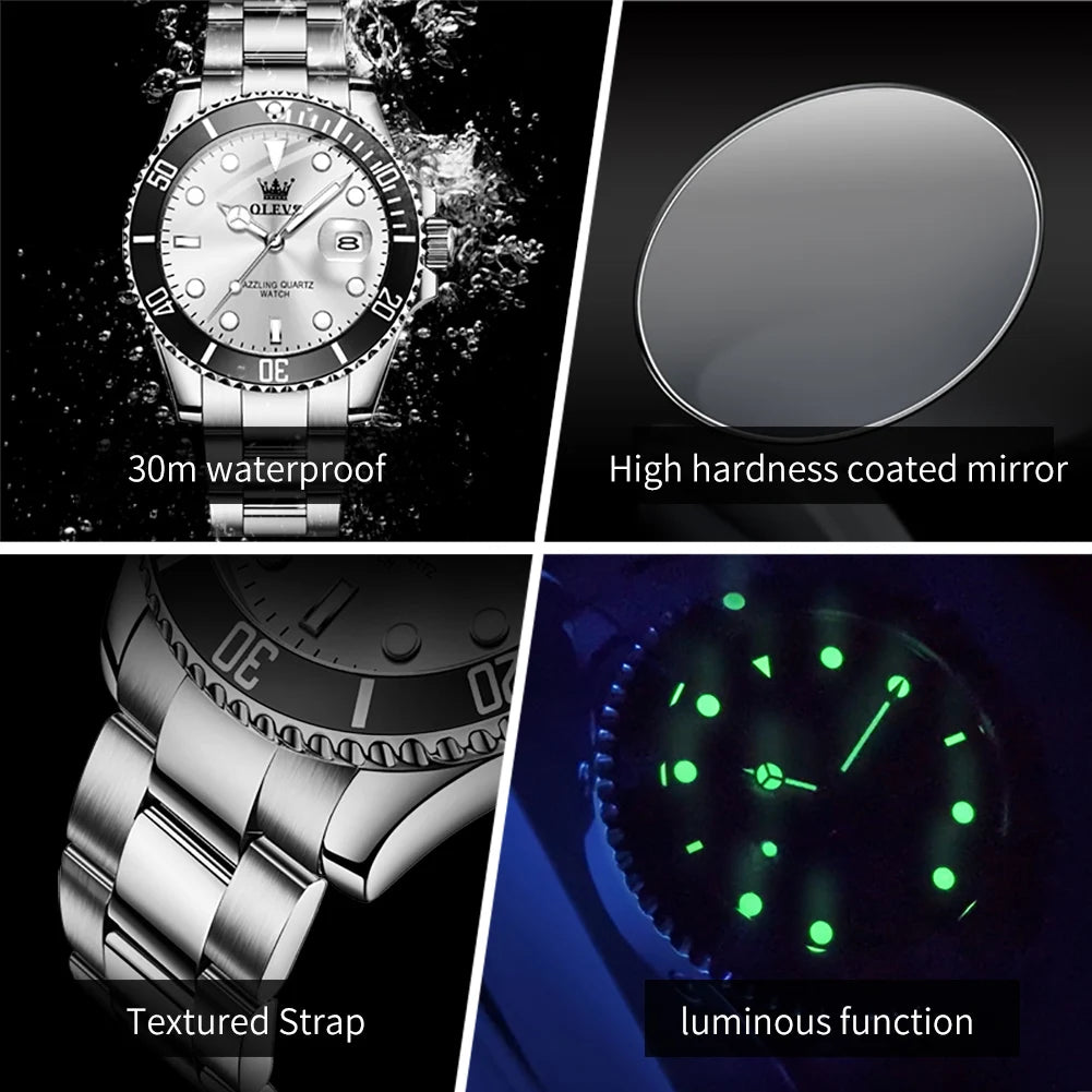 Men’s Luxury Quartz Sports Watch . Stainless Steel Diving-Style Design