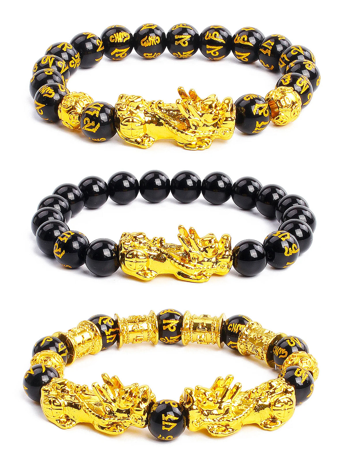Feng Shui Wealth & Luck Bracelet with Black & Golden Beads