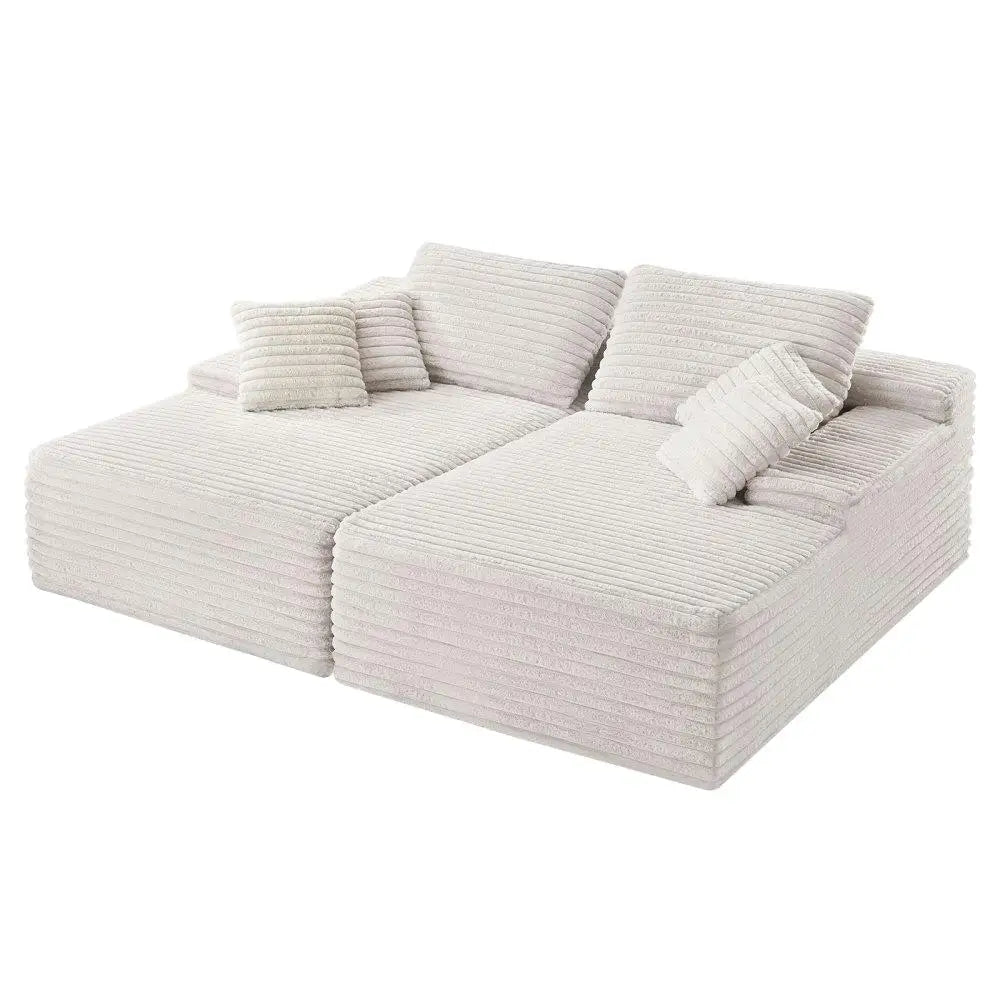 Oversized Corduroy Double Chaise Lounge Sofa 82.7 Inch Sectional Loveseat in Beige for Living Room Comfort