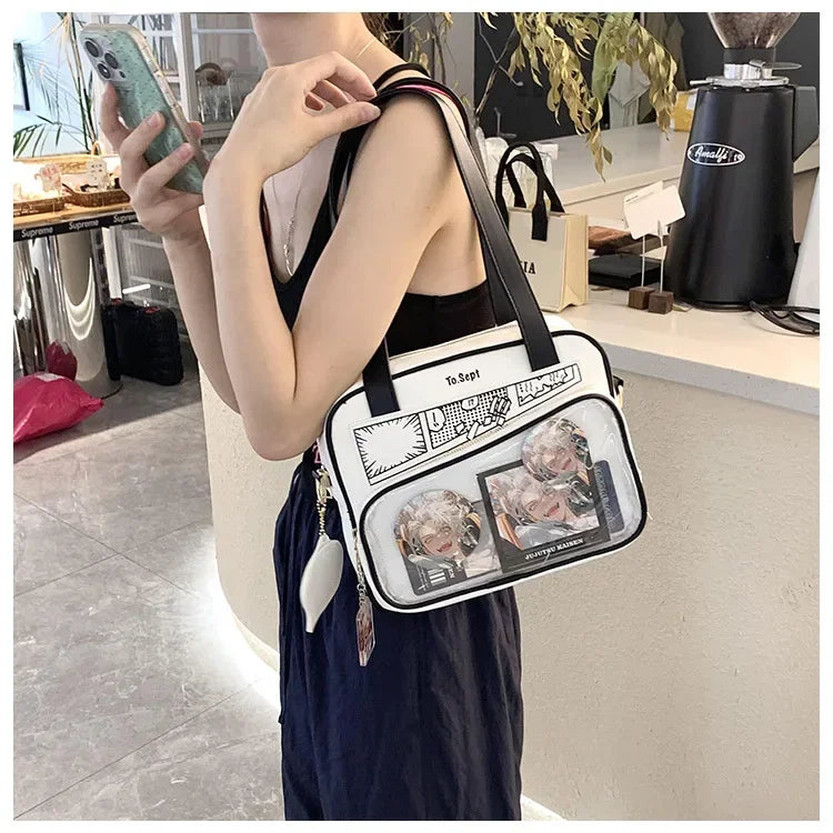 Y2K Japanese Harajuku Ita Bag for Women Cute Shoulder Bag Girls Transparent Itabag Crossbody Bag JK Shoulder Bags Handbags