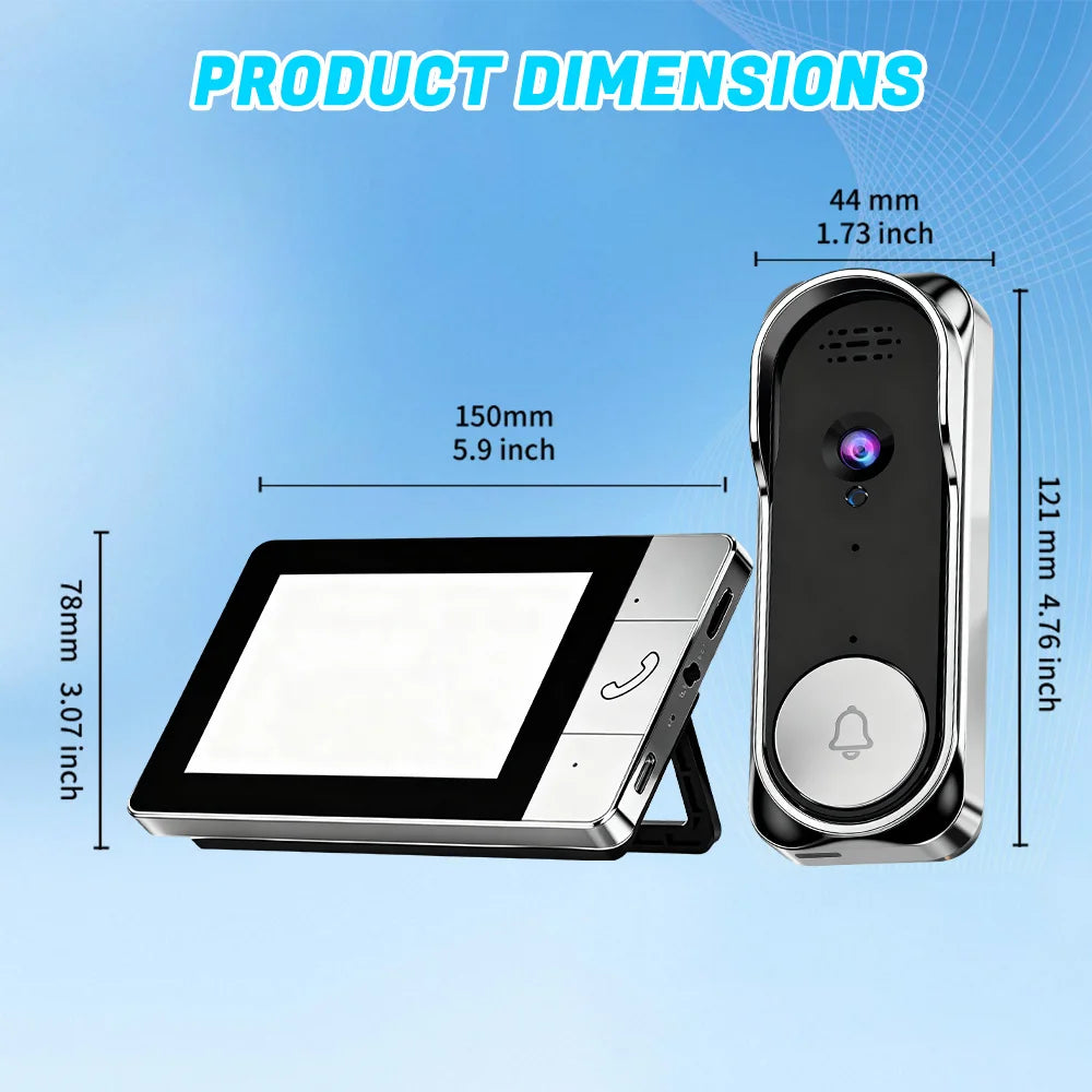Doorbell Camera Wireless 2.4G Wireless Video Doorbell with Indoor Monitor IR Night Vision No Drill Smart Visual Doorbell