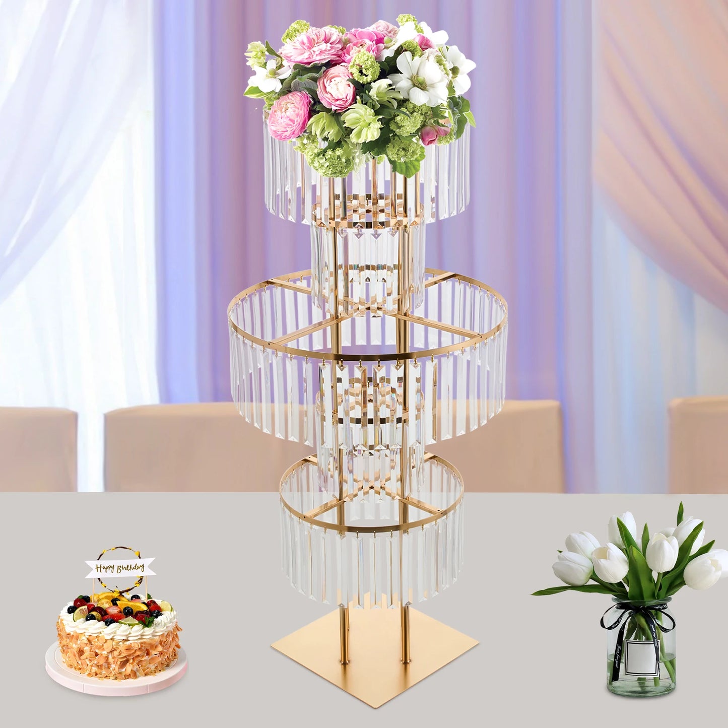 5 Tiers Acrylic Flower Stand Wedding Centerpiece Display Flower Holder Free Standing Decor for Parties, Banquets & Events