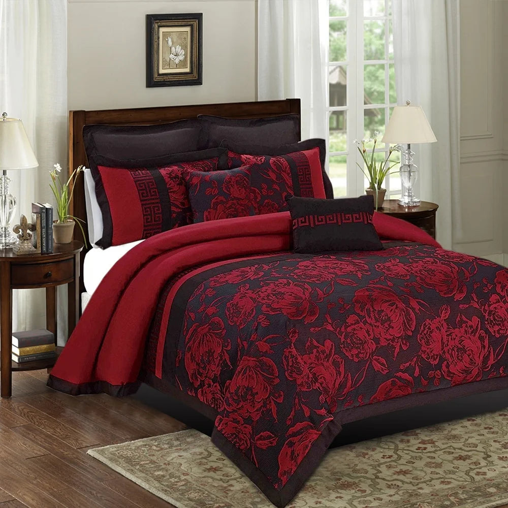 Dutrieux 8 Piece Luxury Floral Queen Comforter Set Bedding