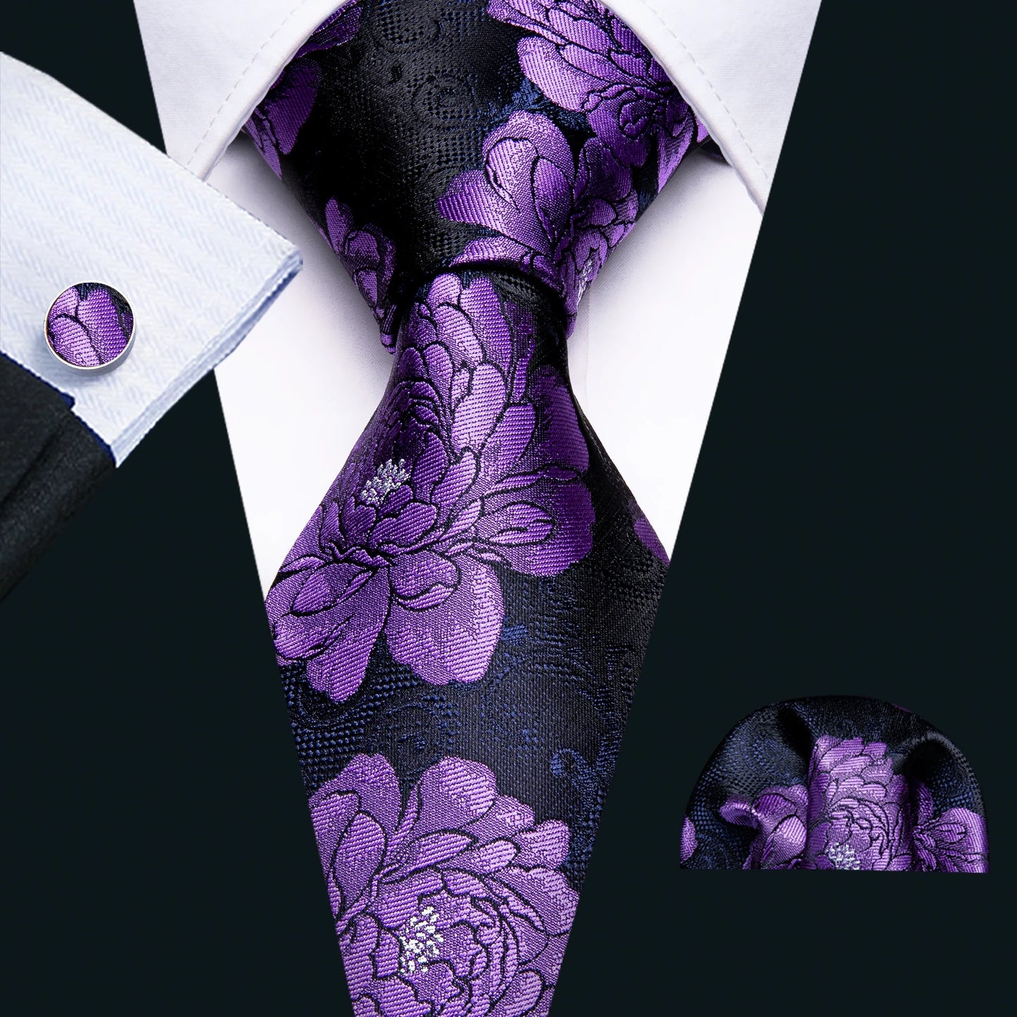 Men’s Luxury Brown Floral Silk Necktie .Elegant Wedding, Business & Formal Dress Tie