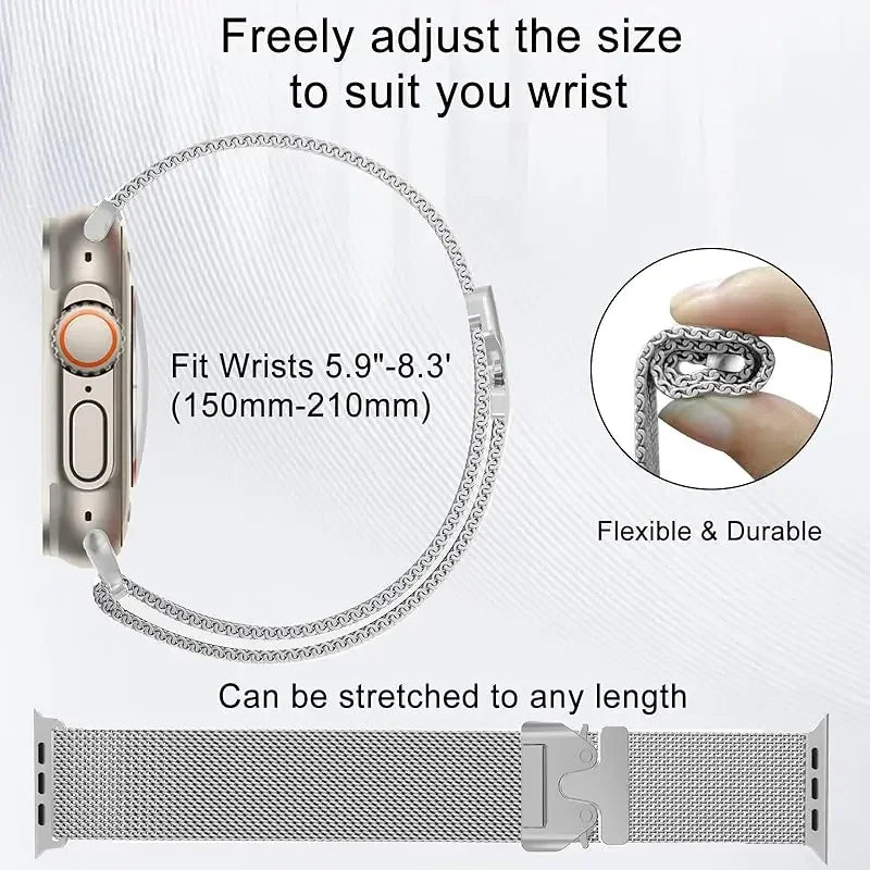 Milanese Magnetic Loop Band for Apple Watch . Stainless Steel Mesh Strap Compatible with 38mm–49mm Models