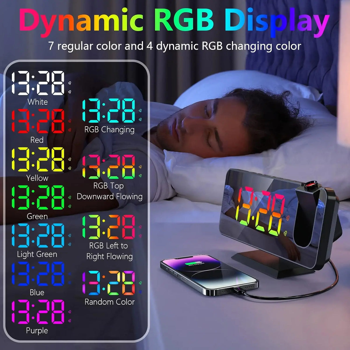 Multifunction LED Mirror Alarm Clock | Wireless Charging Display Clock