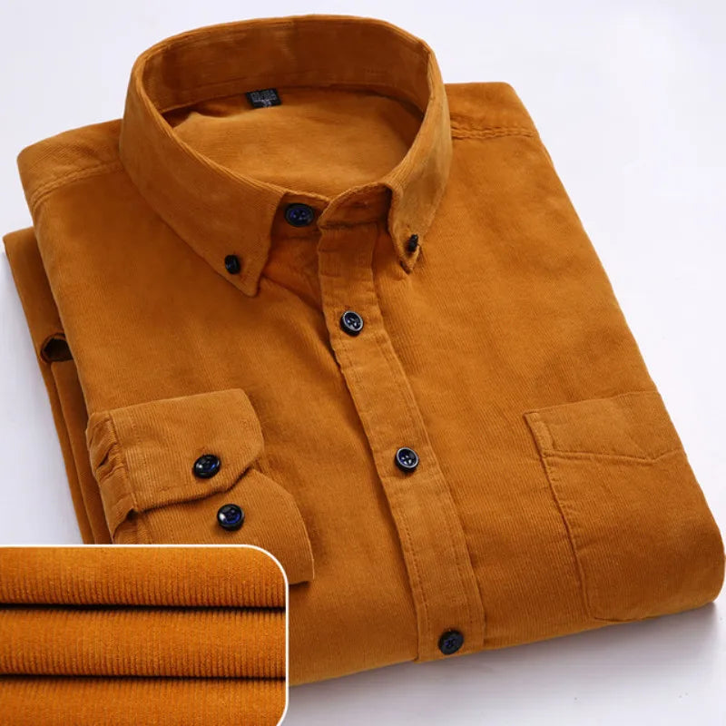 Men’s Corduroy Long Sleeve Button Up Shirt . Regular Fit Casual Business Style