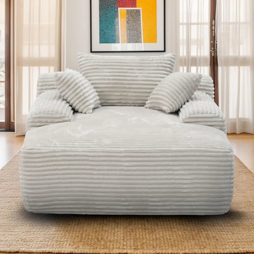 Boneless Couch Deep Seat with 3 Pillows,67" Oversized Chaise Lounge Recliner Chair,Cloud Plush Corduroy Comfy Memory Foam Cream